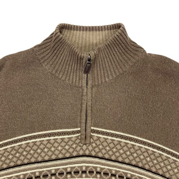 Oscar De La Renta Sweater Mens XL Brown Tight Knit Old Money Preppy Quarter Zip - Picture 3 of 14